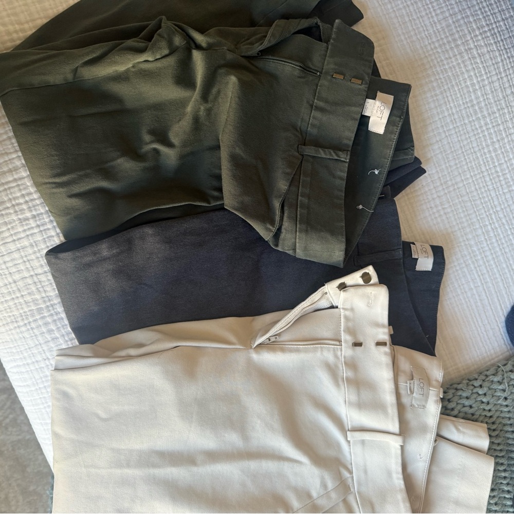 LOFT Women's Pants in Green, Black, and Cream